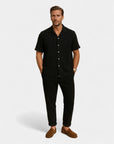 Textured Linen Blend Cuban Set - Black