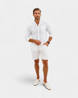 Premium Linen Resort Collar Shirt Set - White