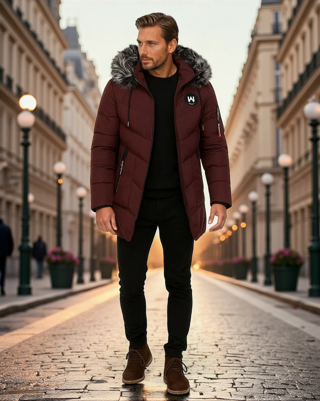 Valmont Insulated Black Hooded Parka - Red