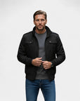 Renard Lightweight Bomber Jacket with High Collar - Black