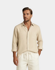 Premium Linen Resort Collar Shirt Set - Beige