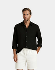 Premium Linen Resort Collar Shirt Set - Black
