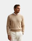 Men’s Premium O-Neck Ribbed Pullover - Beige