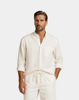 Premium Linen Resort Collar Shirt Set - White
