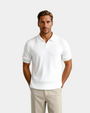 Polyester Blend Stripe Pattern Polo T-Shirt - White