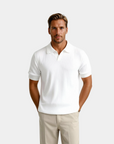 Polyester Blend Stripe Pattern Polo T-Shirt - White