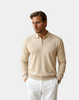 Quarter Zip Luxury Knit Polo Shirt - Beige