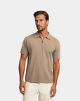 Vanton Premium Mesh Zip Polo Shirt - Beige