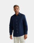 Premium Linen Resort Collar Shirt Set - Blue