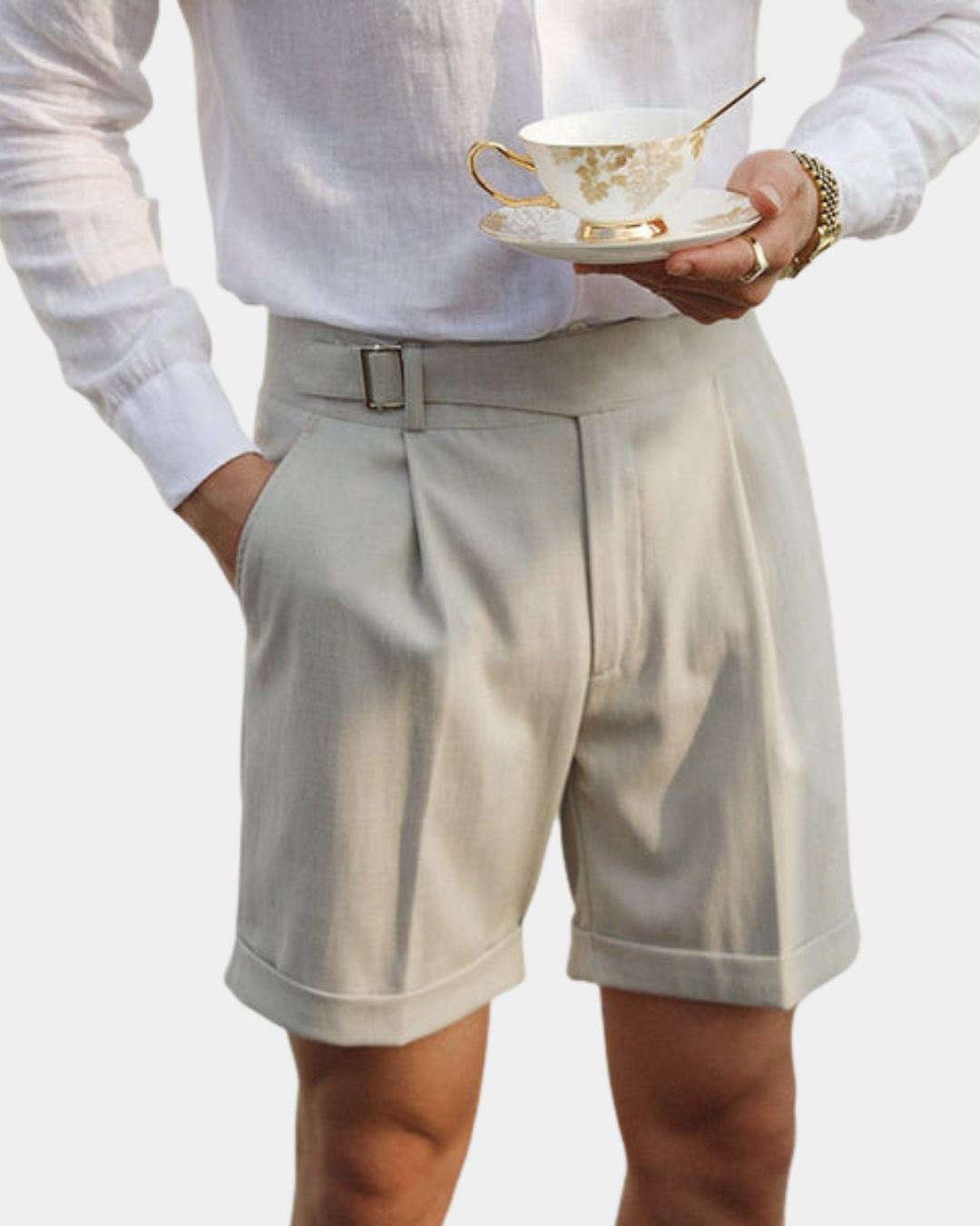 Old Money Cropped Luxe Tailored Shorts - Apricot