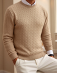 Men’s Premium O-Neck Ribbed Pullover - Beige
