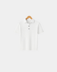 Structured Button-Front Knit Polo Shirt - White