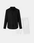 Premium Linen Resort Collar Shirt Set - Black