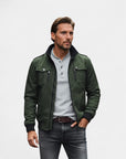 Renard Lightweight Bomber Jacket with High Collar - Green