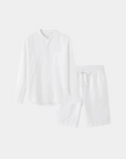 Premium Linen Resort Collar Shirt Set - White