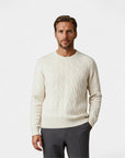 Luciénte Cable-Knit Wool Crewneck Sweater - White