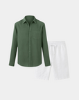 Premium Linen Resort Collar Shirt Set - Green