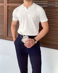 V-Collar Essential Polo Shirt - White