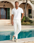 Polyester Blend Stripe Pattern Polo T-Shirt - White