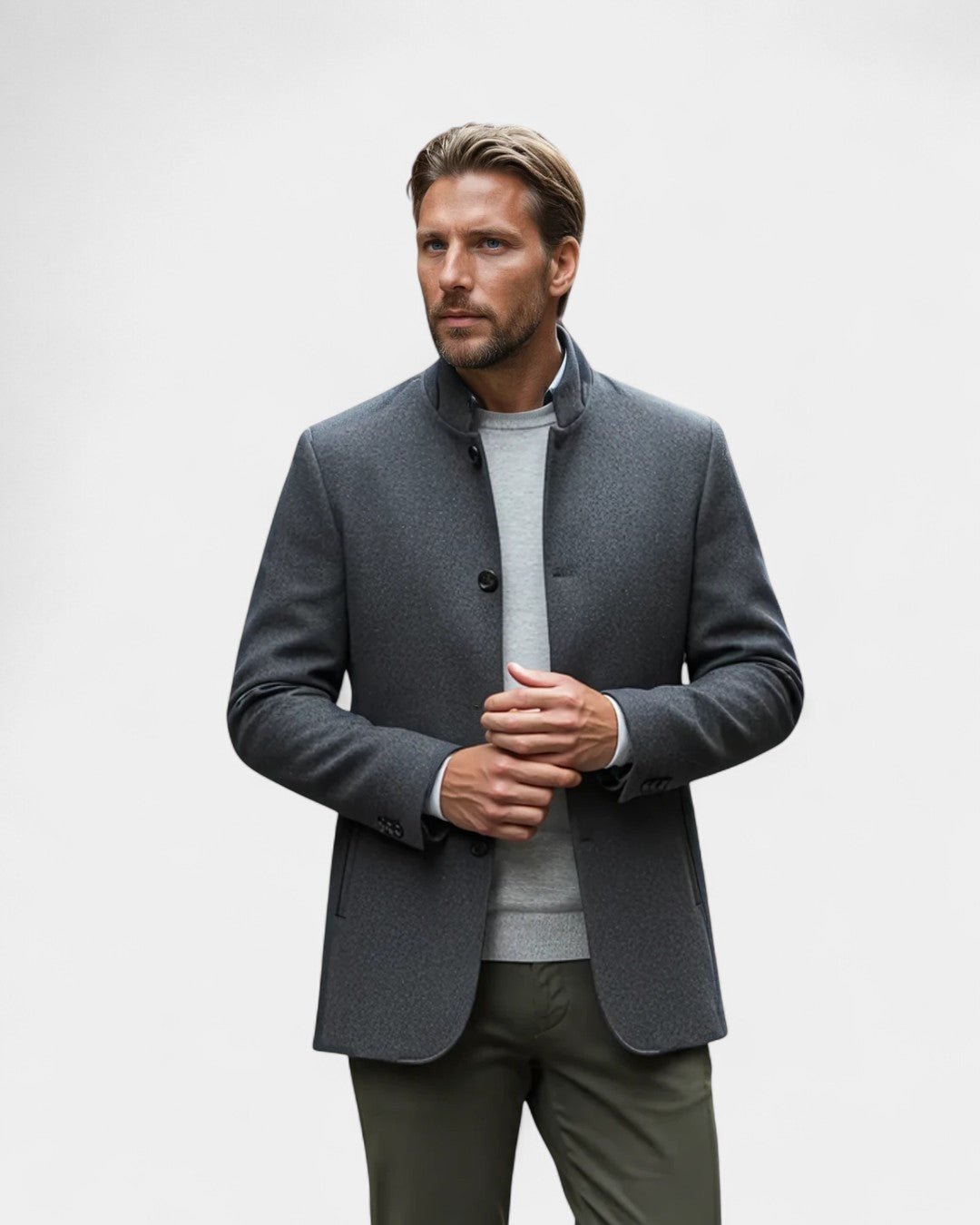 Tremblay Wool-Blend Tailored Blazer Jacket - Gray
