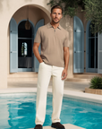 Vanton Premium Mesh Zip Polo Shirt - Beige