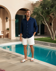 Premium Linen Resort Collar Shirt Set - Blue