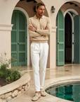 Quarter Zip Luxury Knit Polo Shirt - Beige