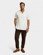 Textured Linen Blend Cuban Set - White and Coffee
