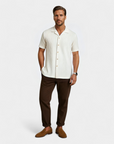 Textured Linen Blend Cuban Set - White and Coffee