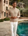 Men’s Premium O-Neck Ribbed Pullover - Beige