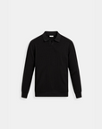 Old Money Ribbed Long Sleeve Polo Shirt - Black