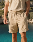 Old Money Natural Linen Drawstring Shorts - Beige
