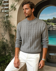 Men’s Premium O-Neck Ribbed Pullover - Gray