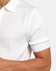 Polyester Blend Stripe Pattern Polo T-Shirt - White