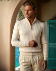 The Old Money Quarter Zip Knit - Beige