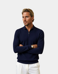 Quarter Zip Luxury Knit Polo Shirt - Navy