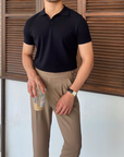 V-Collar Essential Polo Shirt - Black