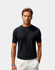 Old Money Striped Crew Neck T-Shirt - Black