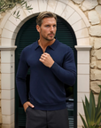 Quarter Zip Luxury Knit Polo Shirt - Navy