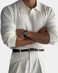 Old Money Ribbed Long Sleeve Polo Shirt - White