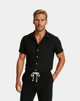 Textured Linen Blend Cuban Set - Black