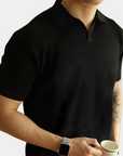 V-Collar Essential Polo Shirt - Black