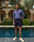 Old Money Cropped Luxe Tailored Shorts - Navy