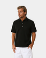 Structured Button-Front Knit Polo Shirt - Black