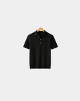 Structured Button-Front Knit Polo Shirt - Black