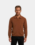 Old Money Ribbed Long Sleeve Polo Shirt - Brown
