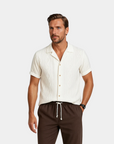 Textured Linen Blend Cuban Set - White and Coffee