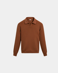 Old Money Ribbed Long Sleeve Polo Shirt - Brown