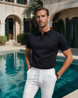 V-Collar Essential Polo Shirt - Black