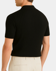 Structured Button-Front Knit Polo Shirt - Black